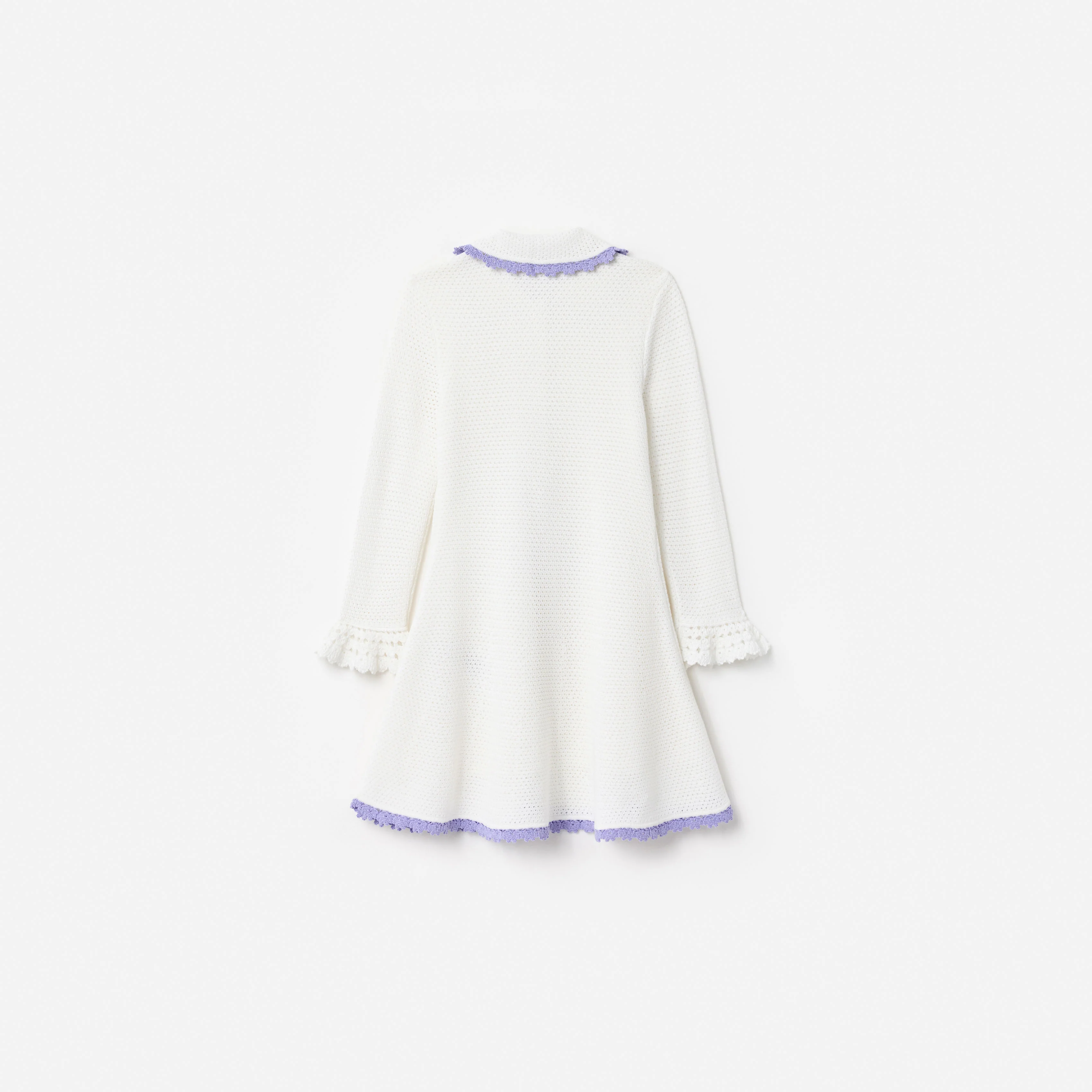 Cream Contrast Trim Pointelle Knit Dress - Image 2
