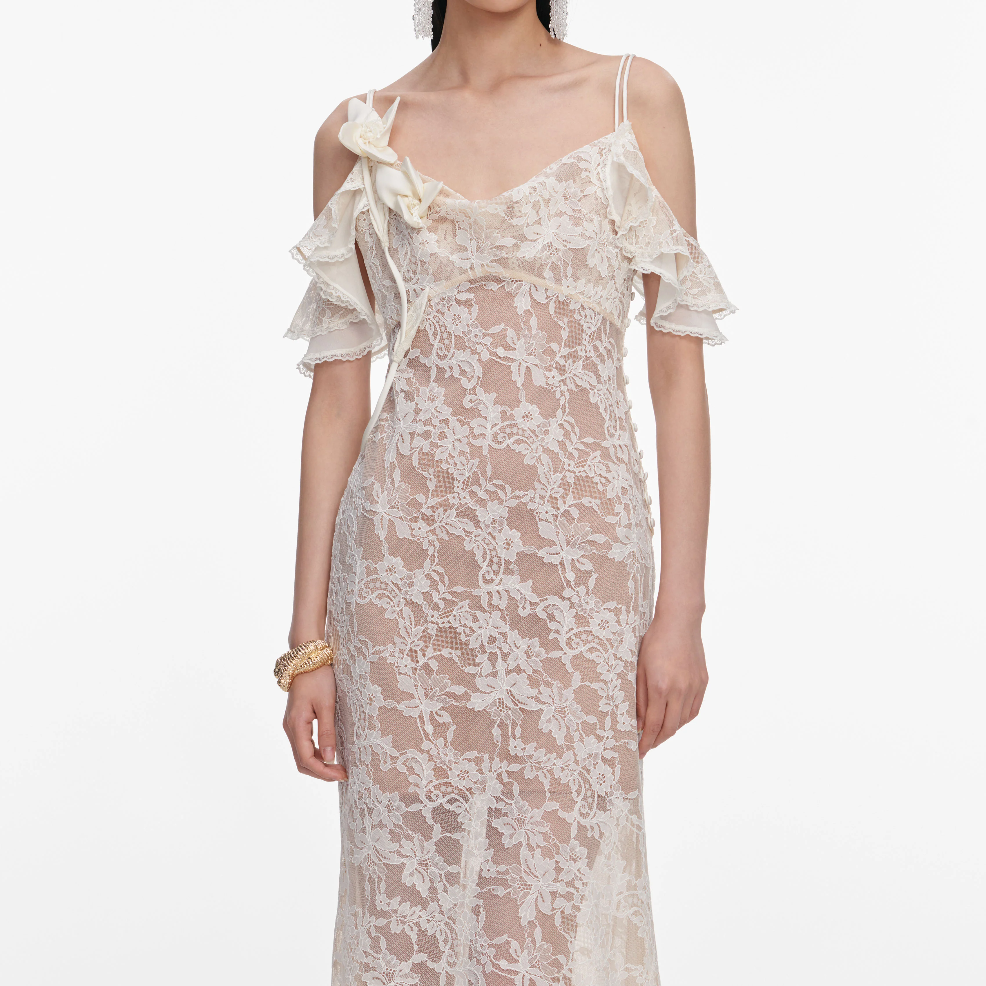 Cream Lace Flower Maxi Dress - Image 4