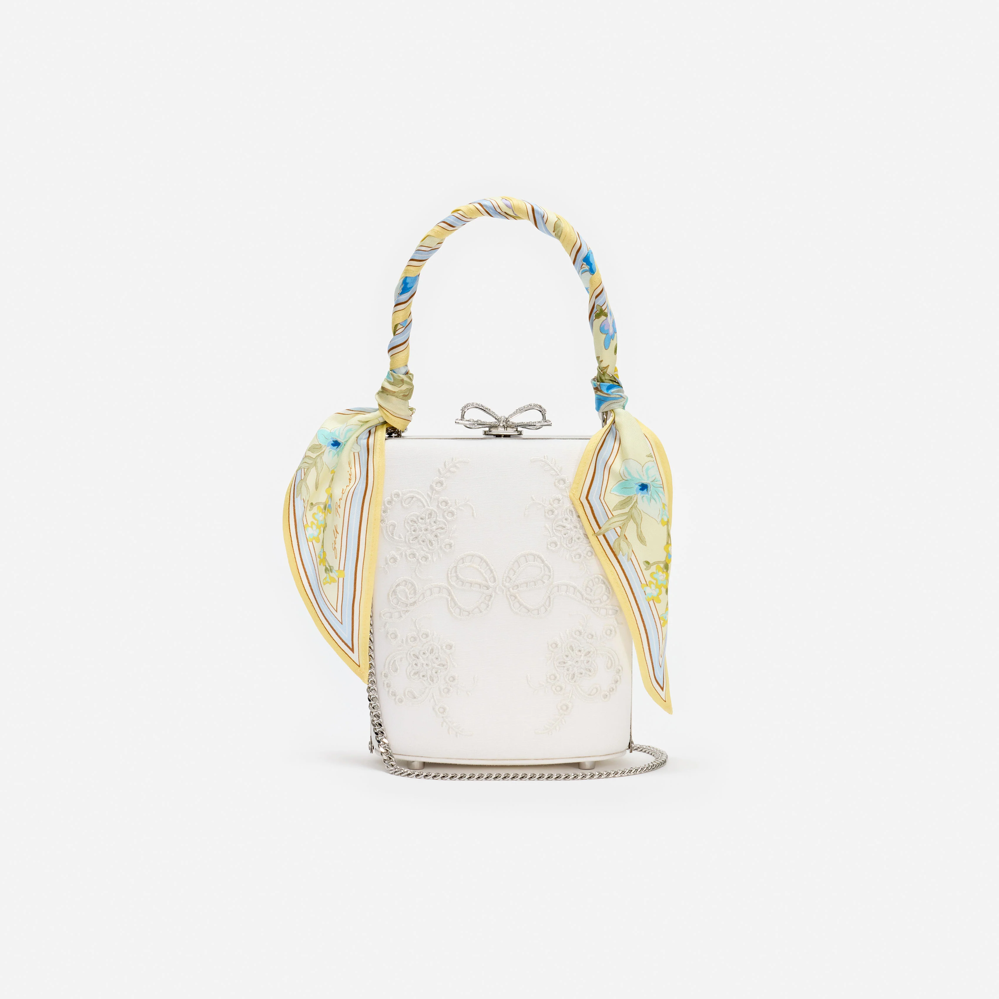 Cream Linen Yellow Floral Mini Bow Bag - Image 4