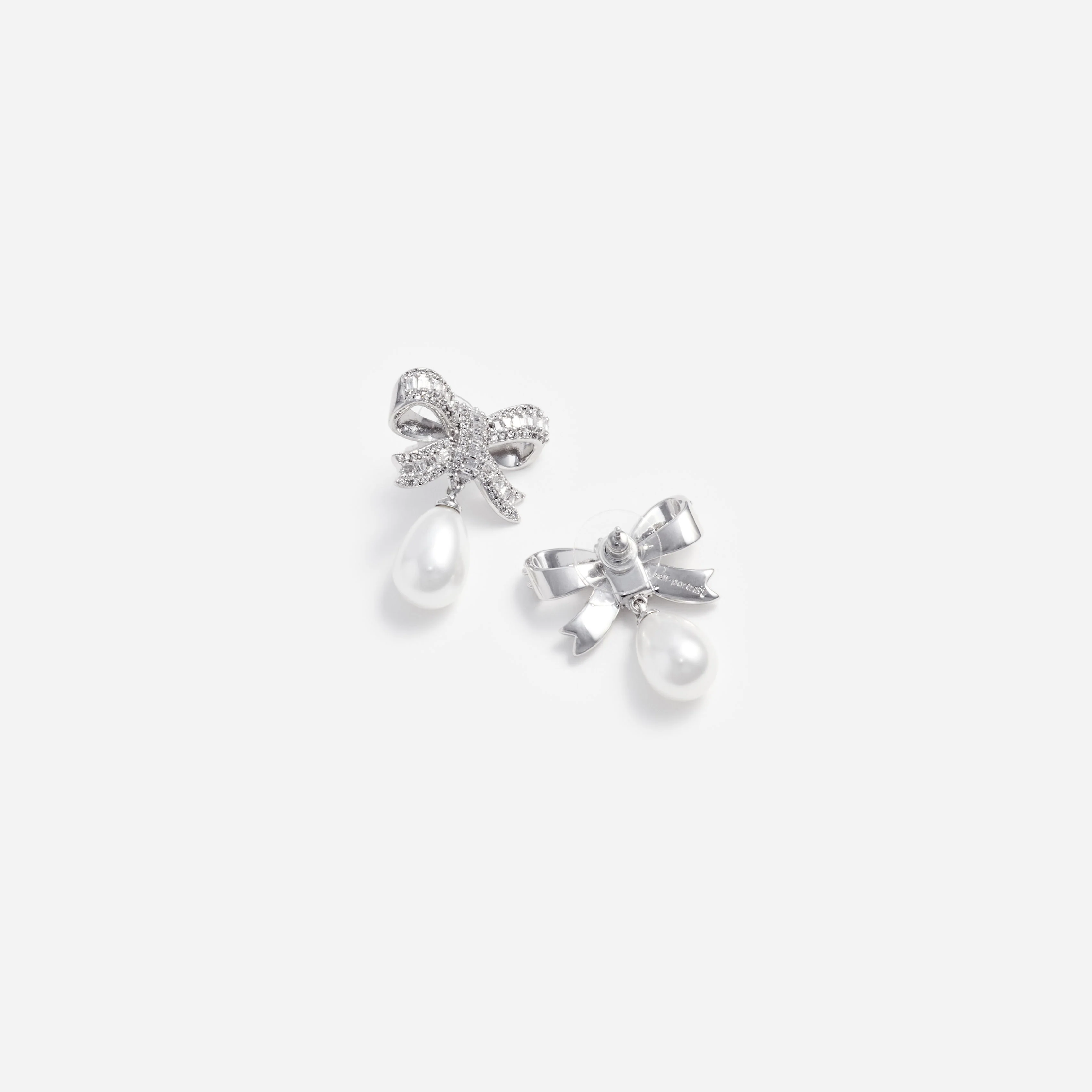 Crystal Bow Pearl Droplet Earrings - Image 3