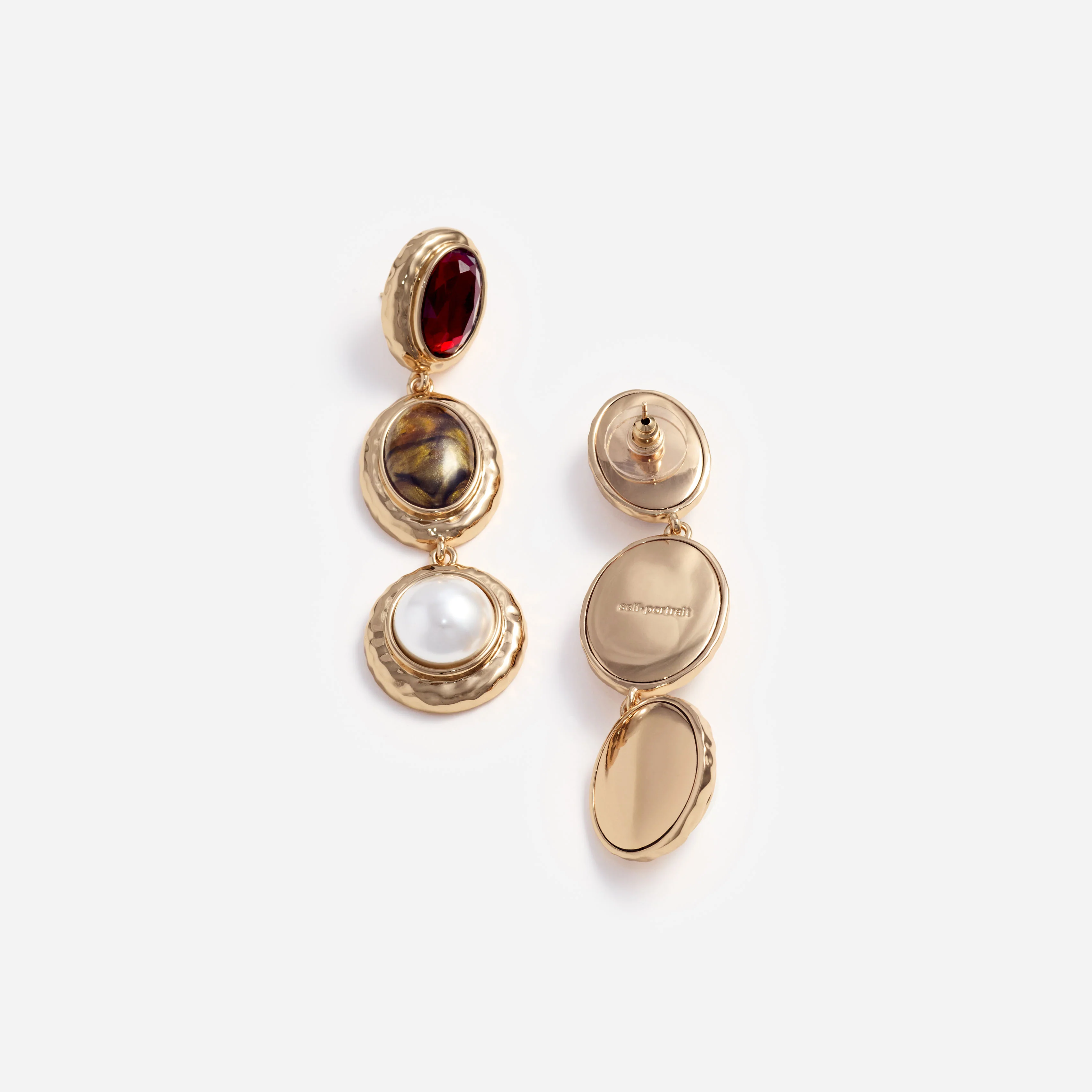 Gold Multi Three Tiered Earrings - Image 3