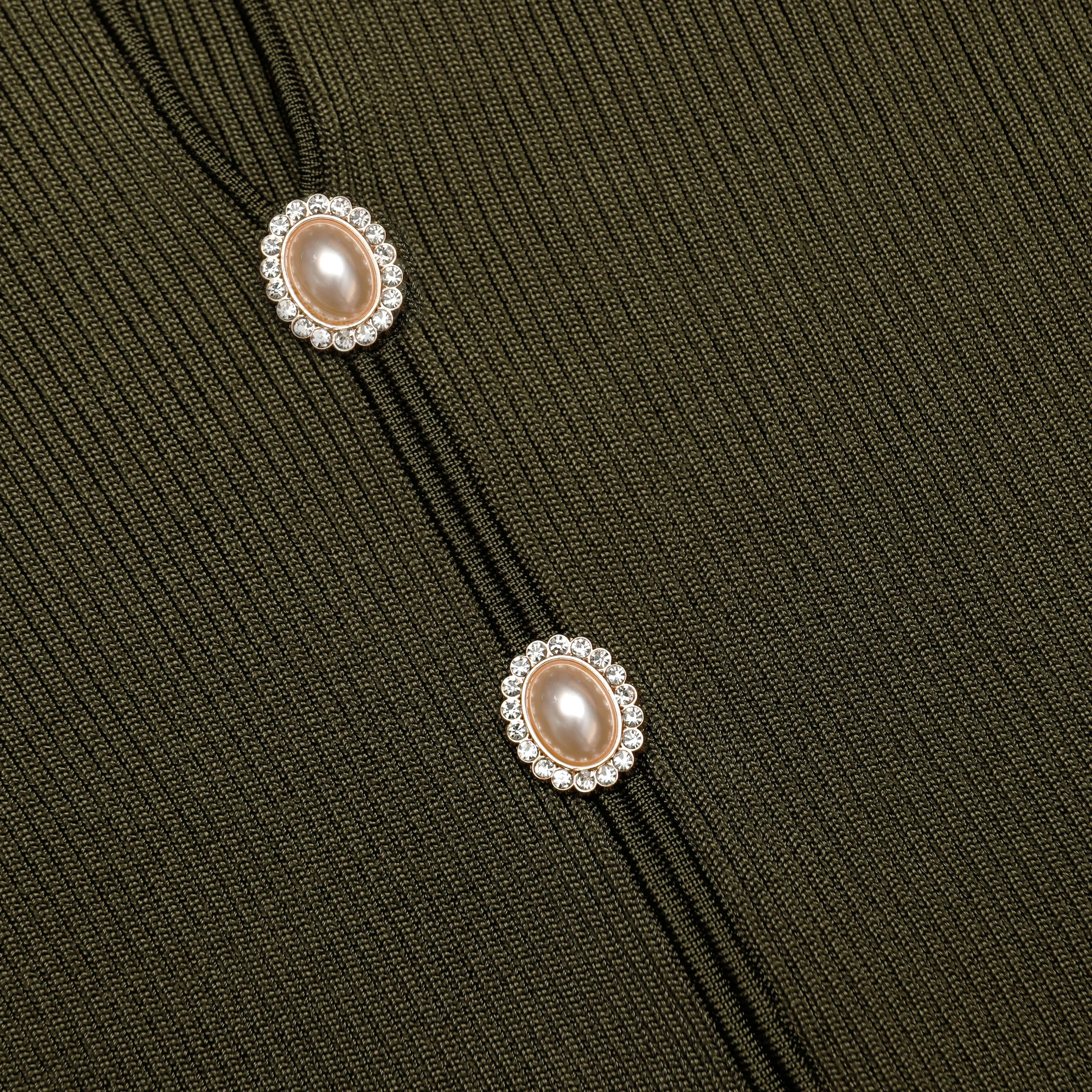 Khaki Pointelle Knit Midi Dress - Image 5
