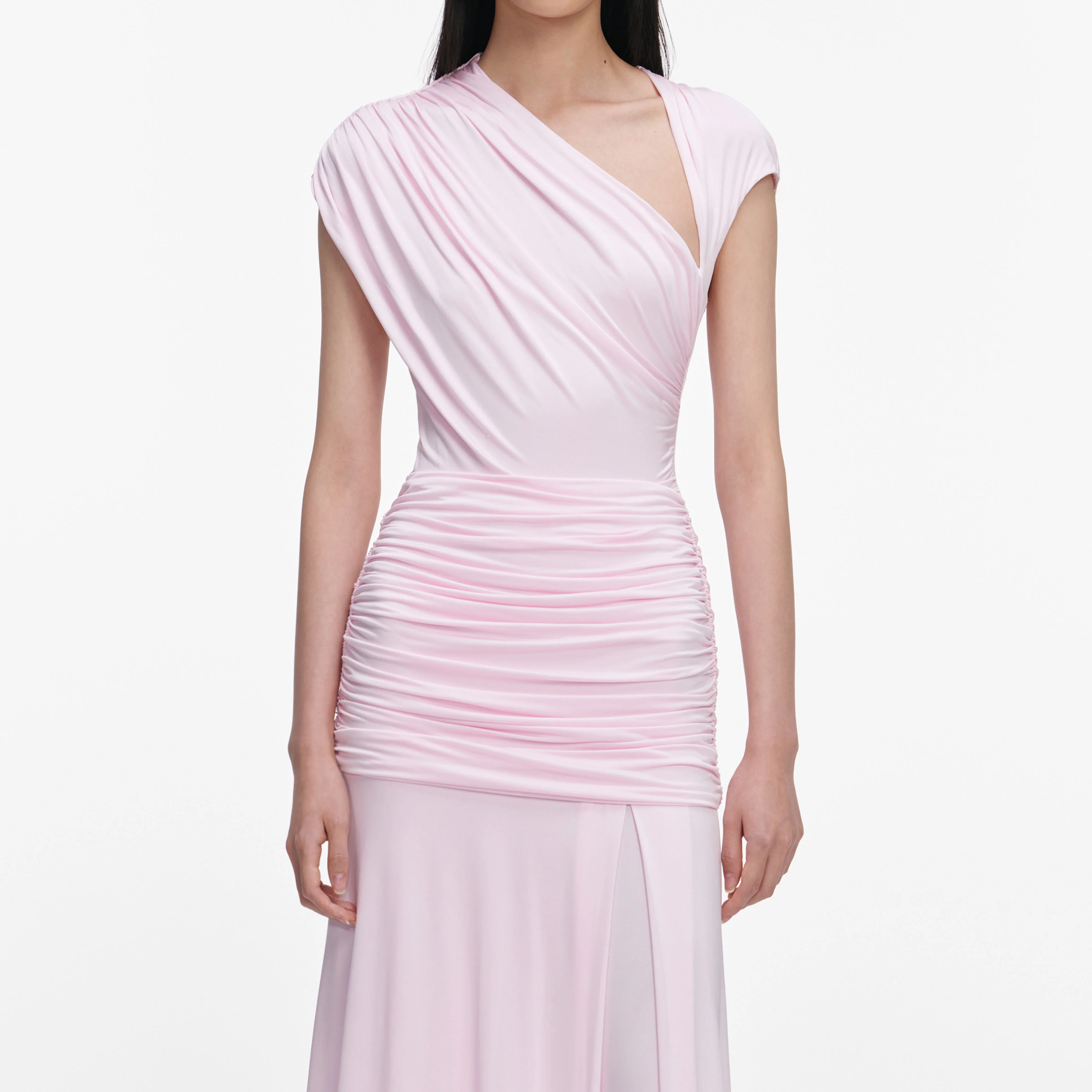 Pink Jersey Draped Maxi Dress - Image 4