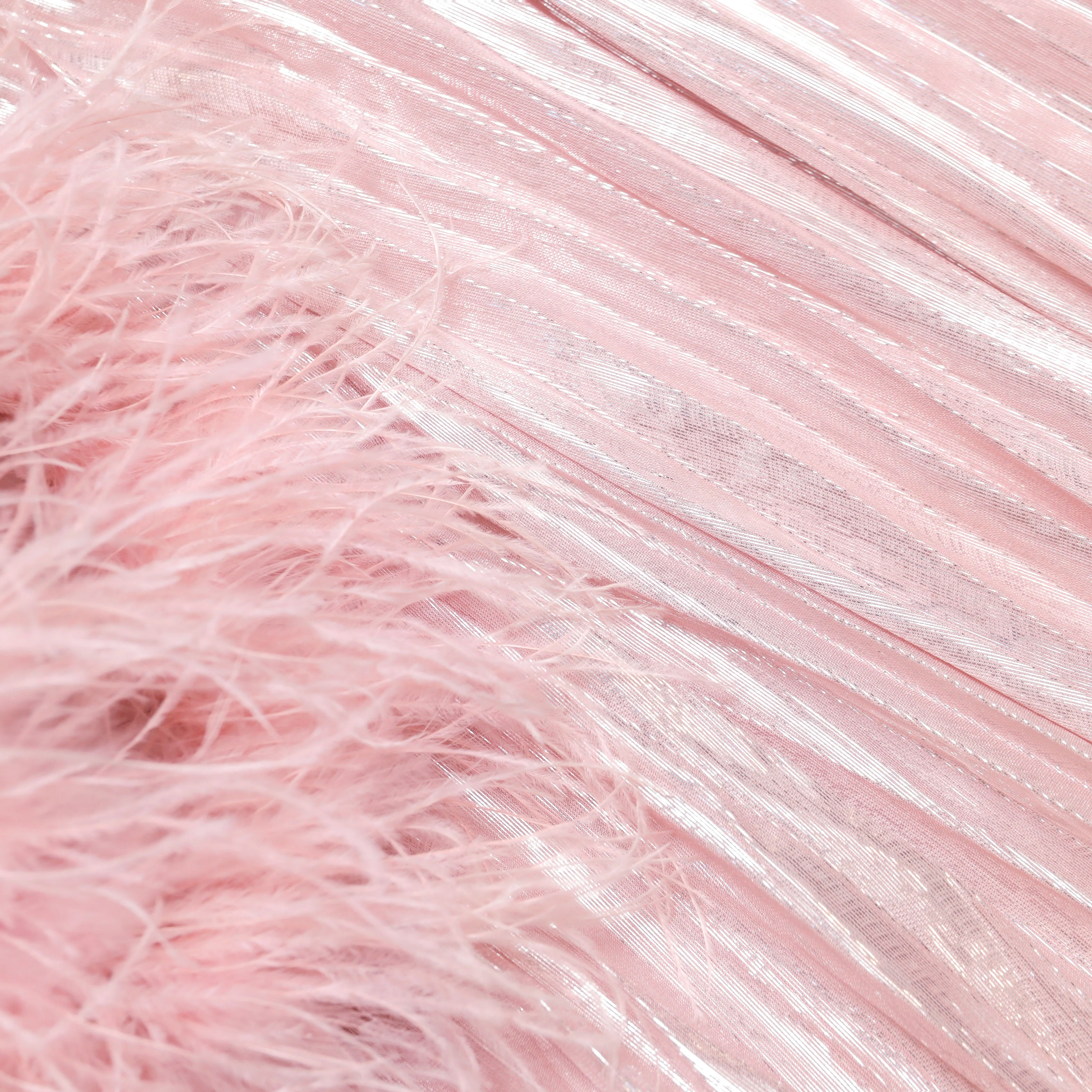 Pink Metallic Chiffon Feather Midi Dress - Image 5