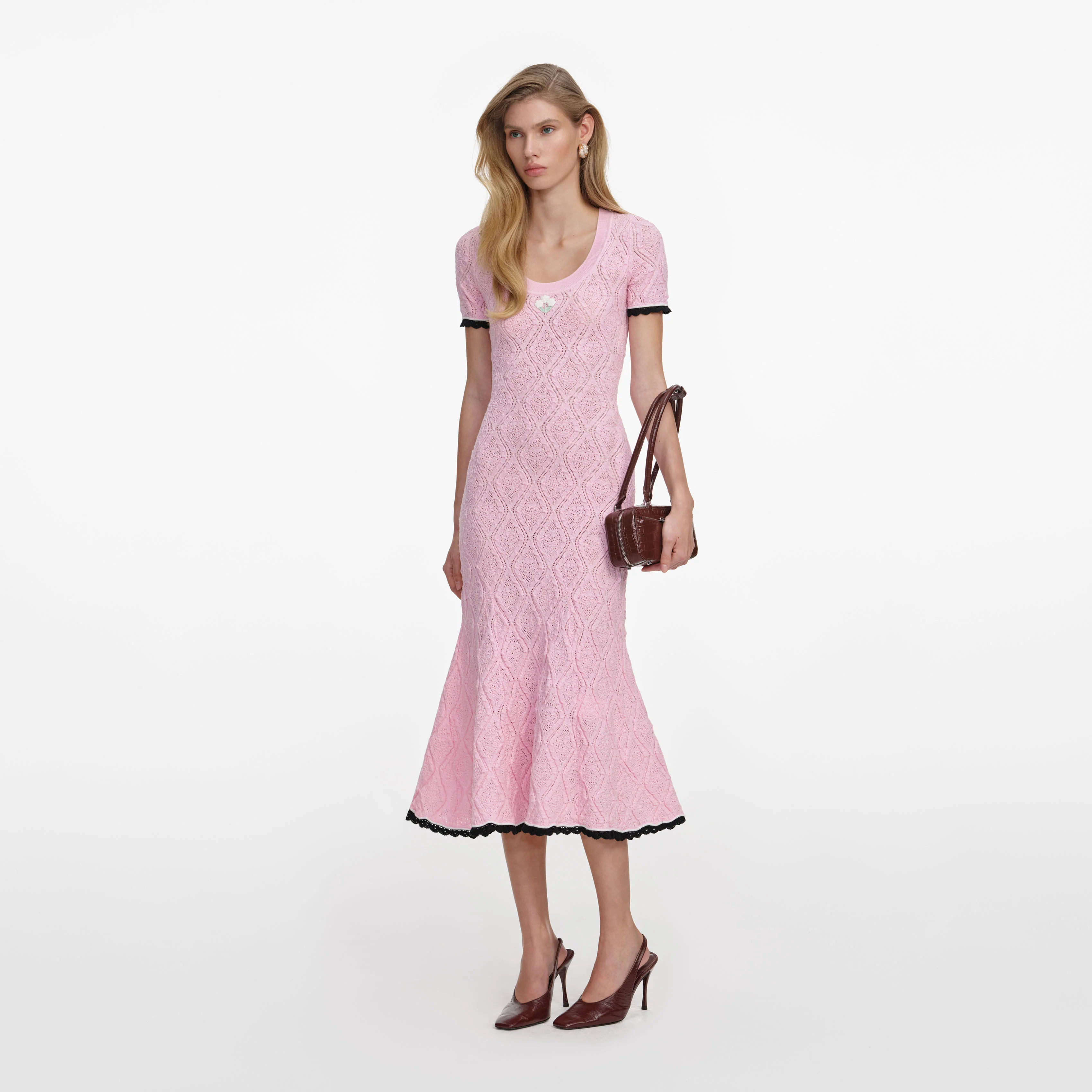 Pink Pointelle Knit Midi Dress - Image 2
