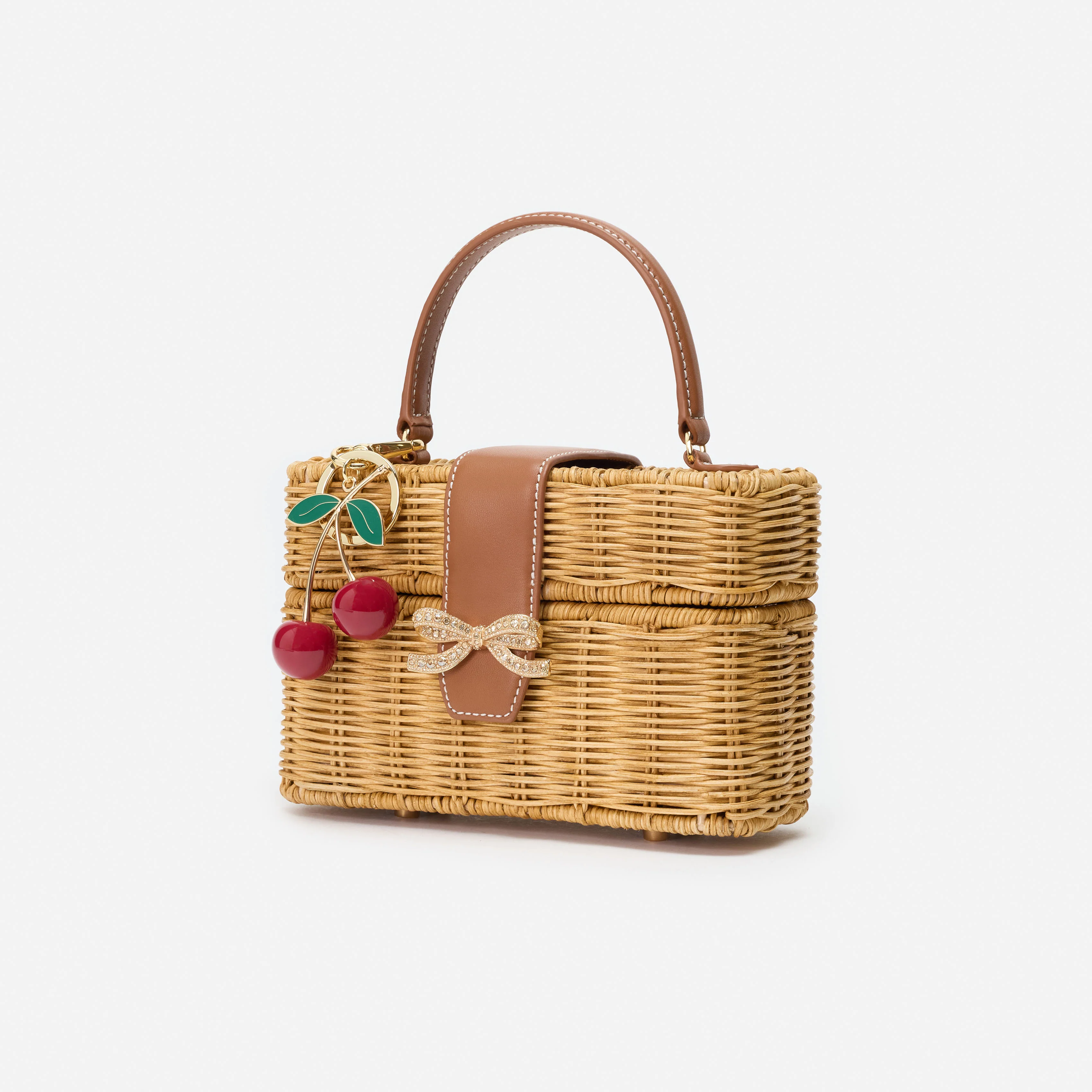 Rattan Cherry Charm Mini Basket Bag - Image 2