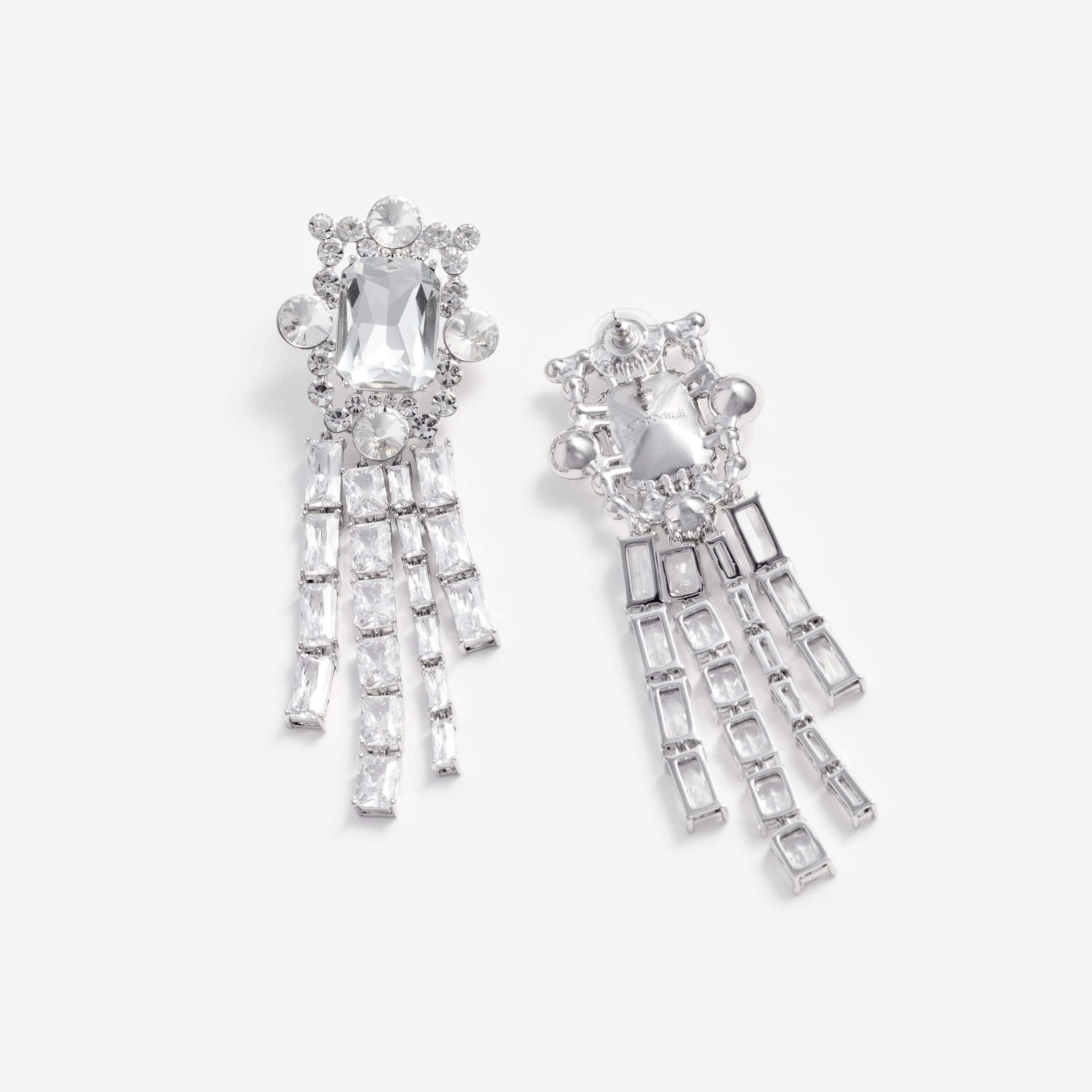 Silver Crystal Cluster Dangle Earrings - Image 3