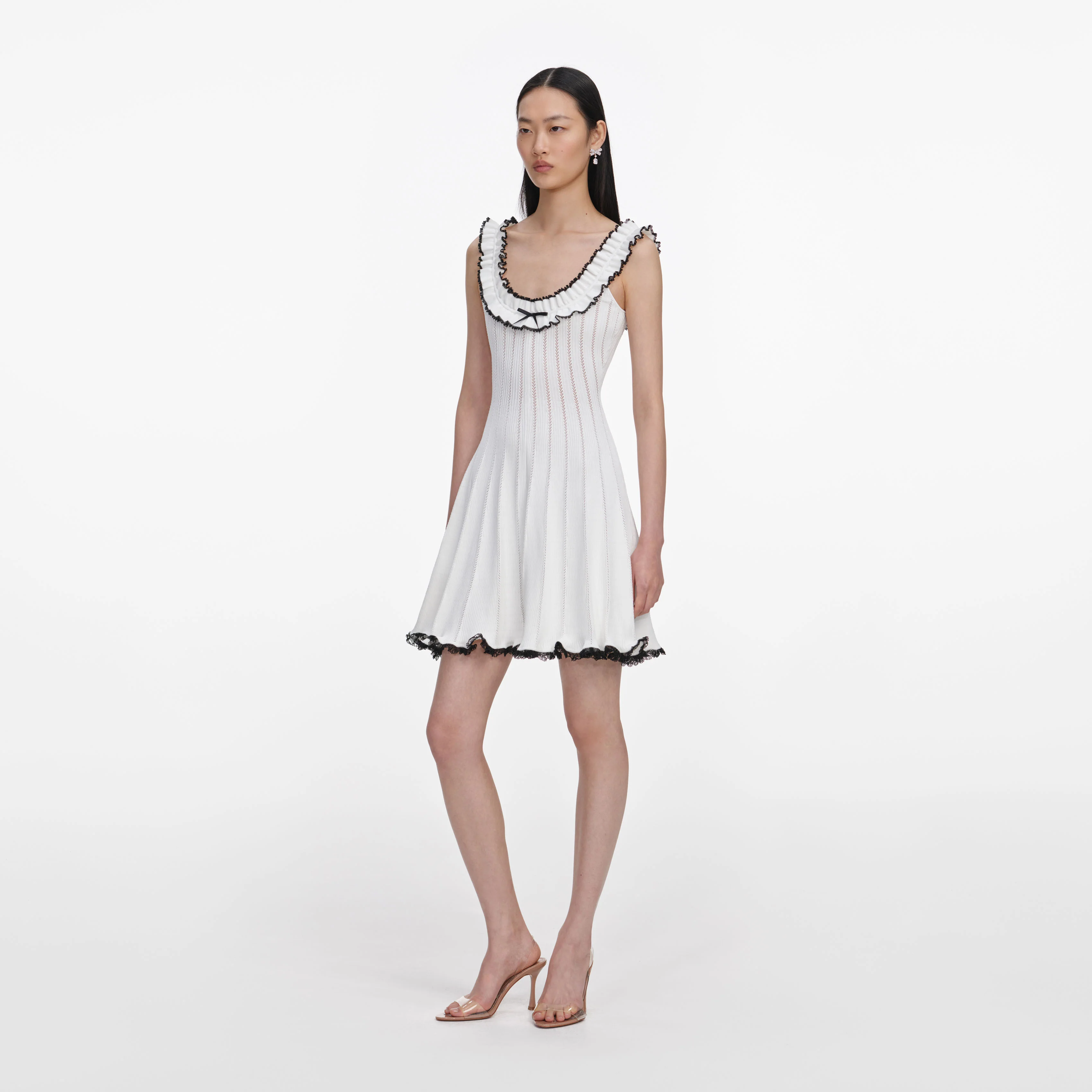 White Contrast Trim Knit Mini Dress - Image 2