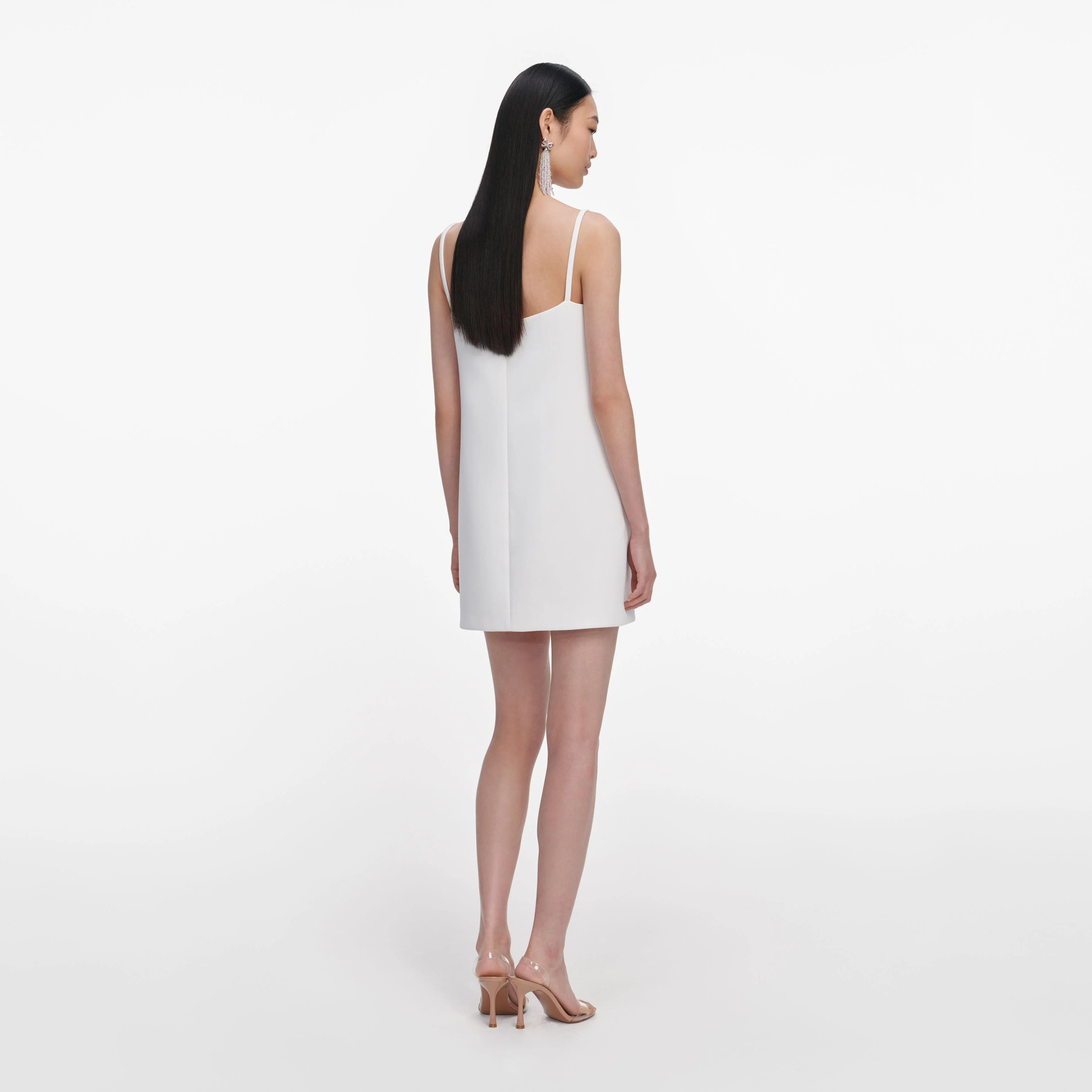 White Crepe 3D Sequin Flower Mini Dress - Image 3