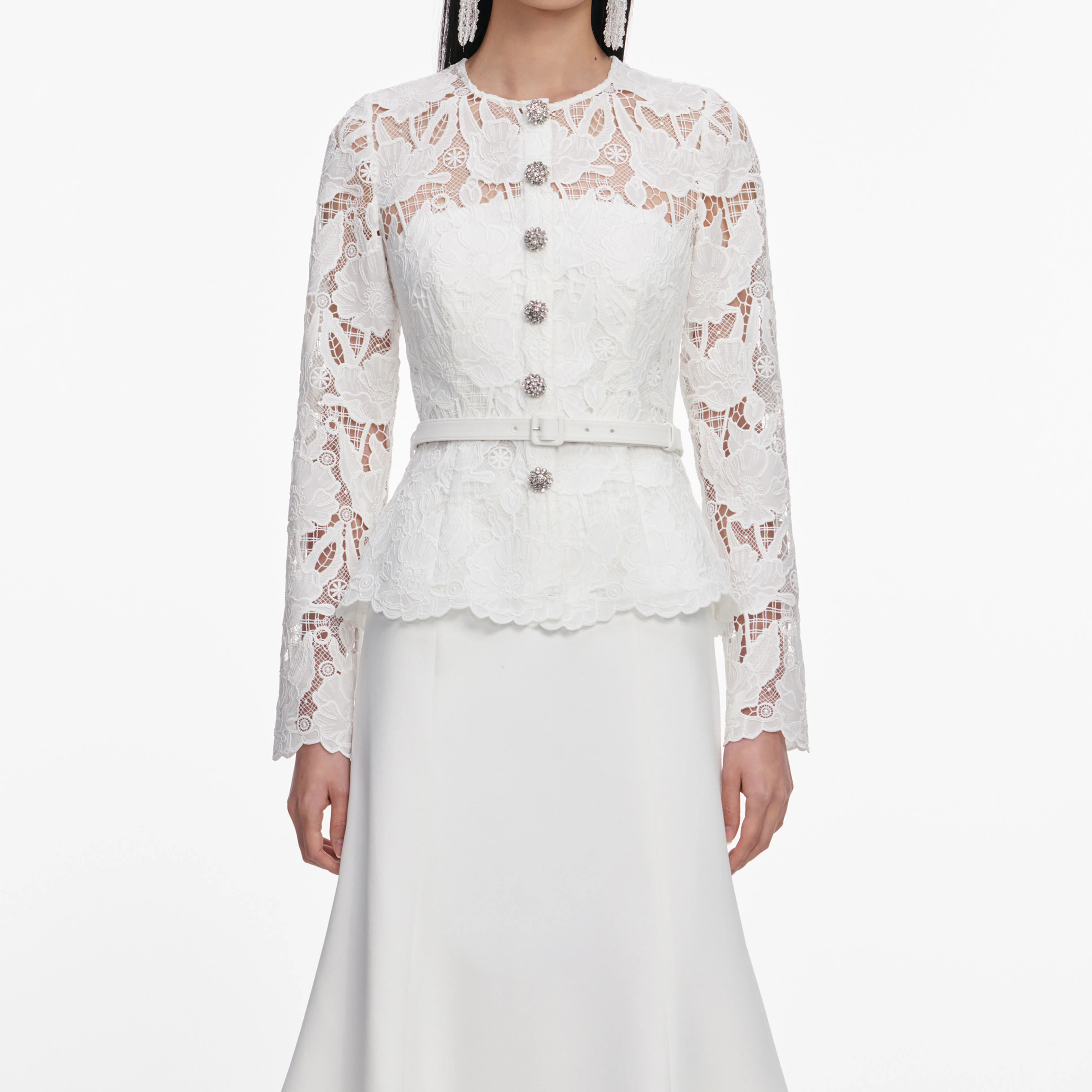 White Lace Crepe Midi Dress - Image 4