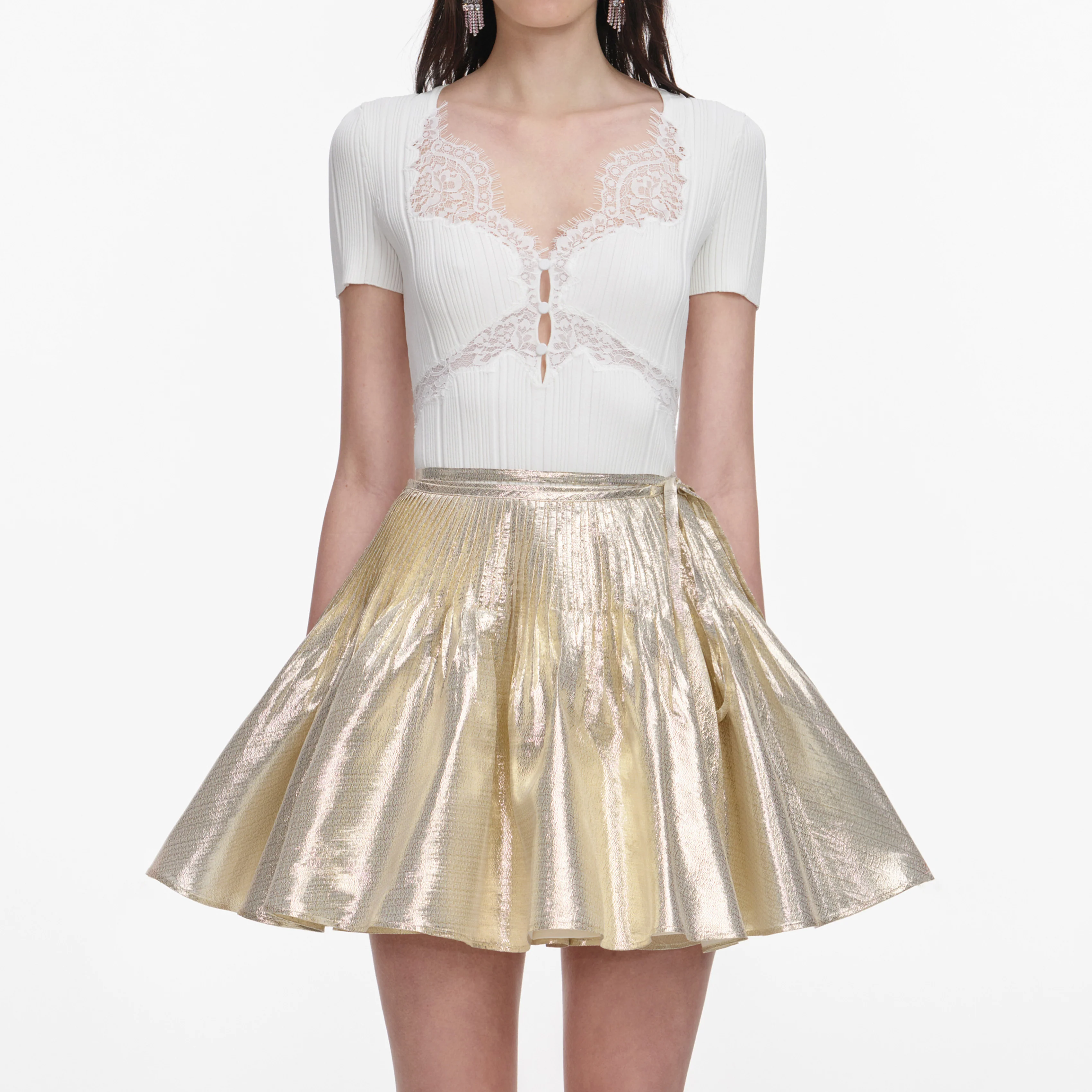 White Lace Trim Knit Top - Image 4