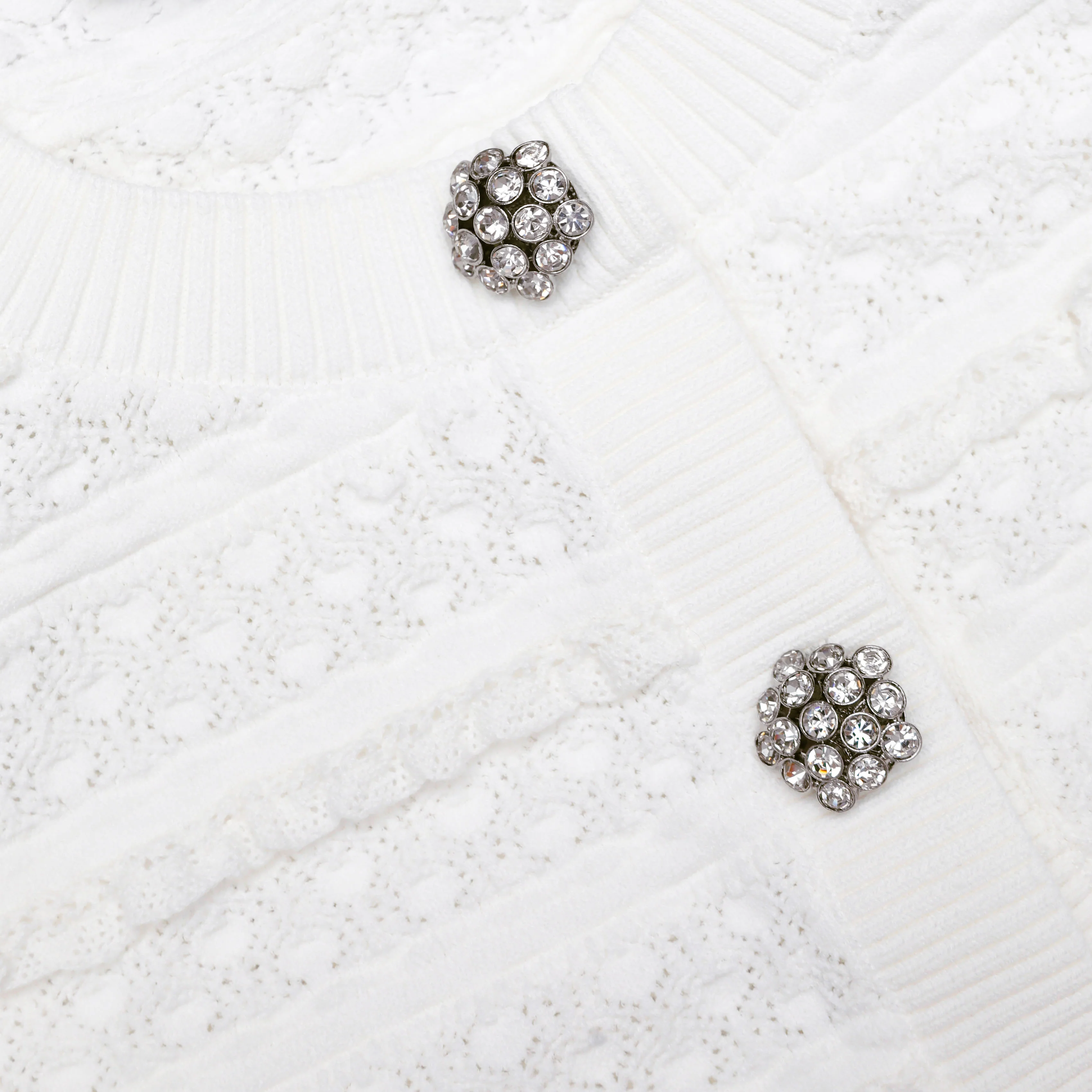 White Pointelle Diamante Cardigan - Image 5