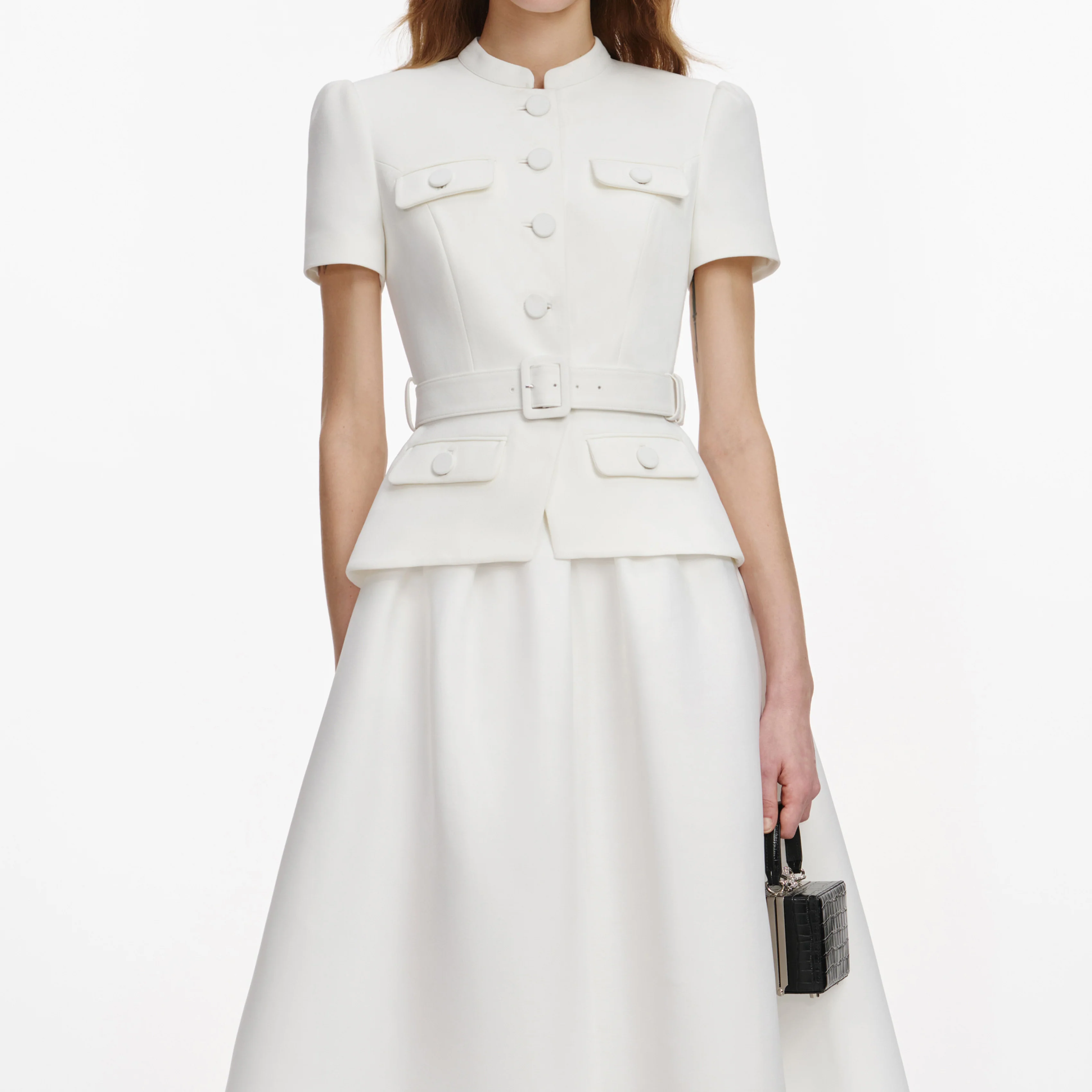 White Tailored Taffeta Midi Dress - Image 4