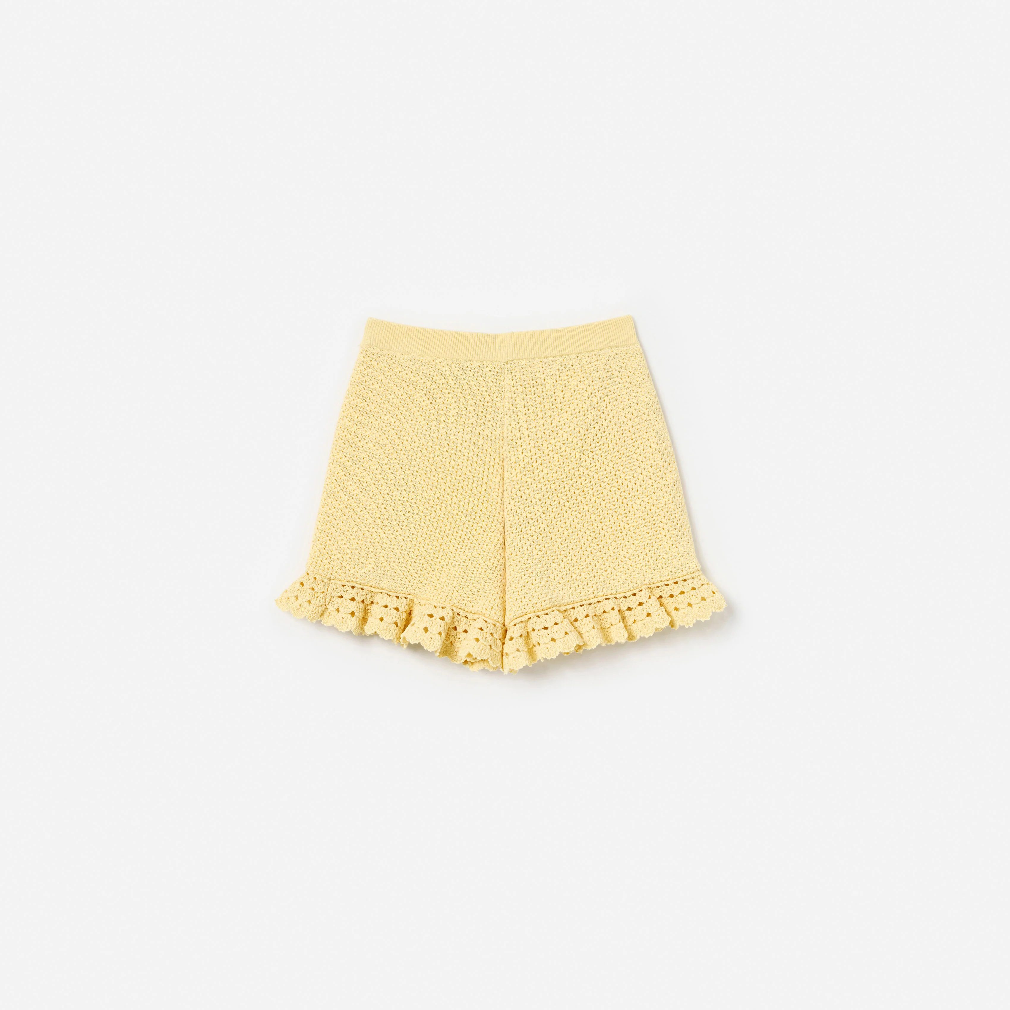 Yellow Pointelle Knit Shorts - Image 2