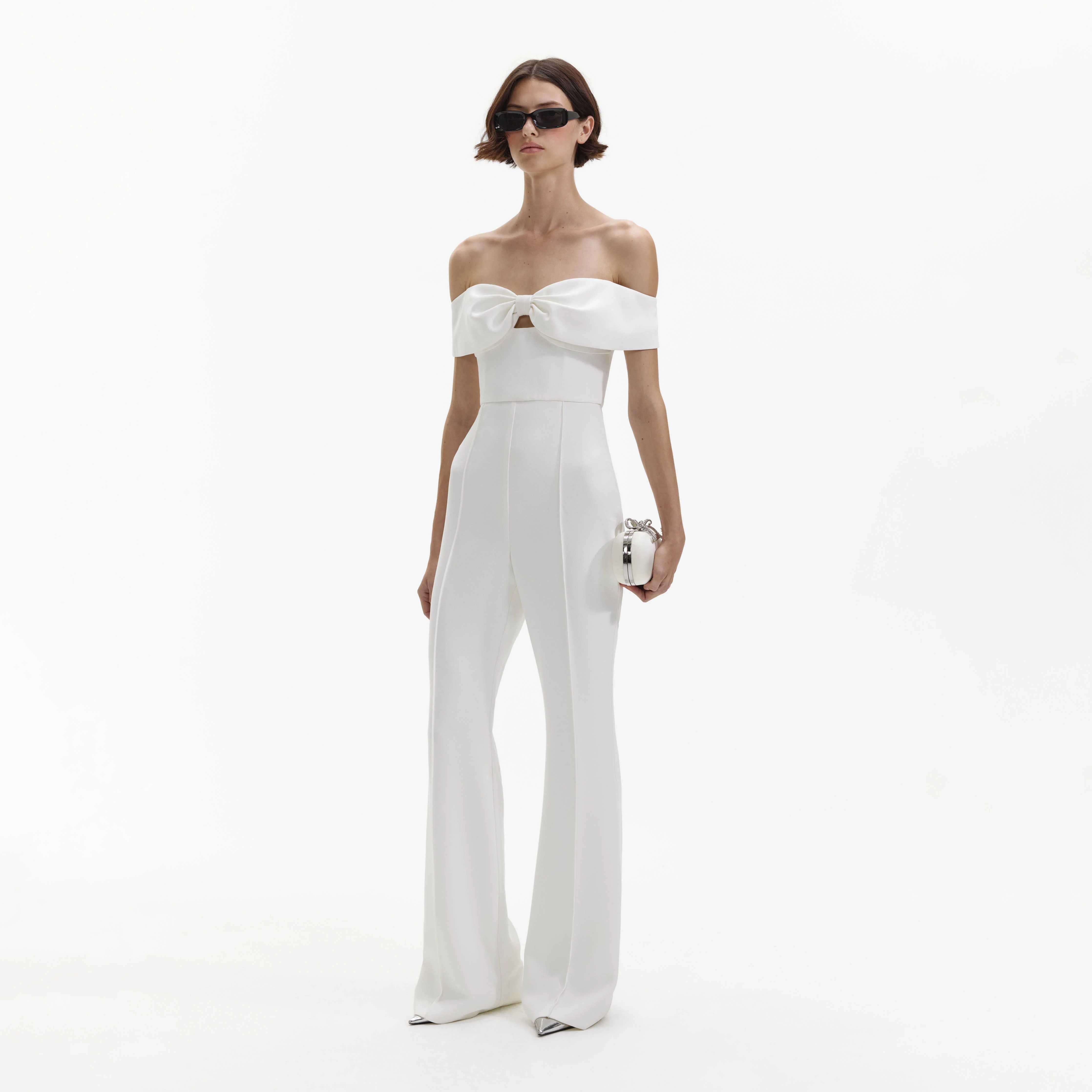 White Crepe Bow Jumpsuit - Image 2