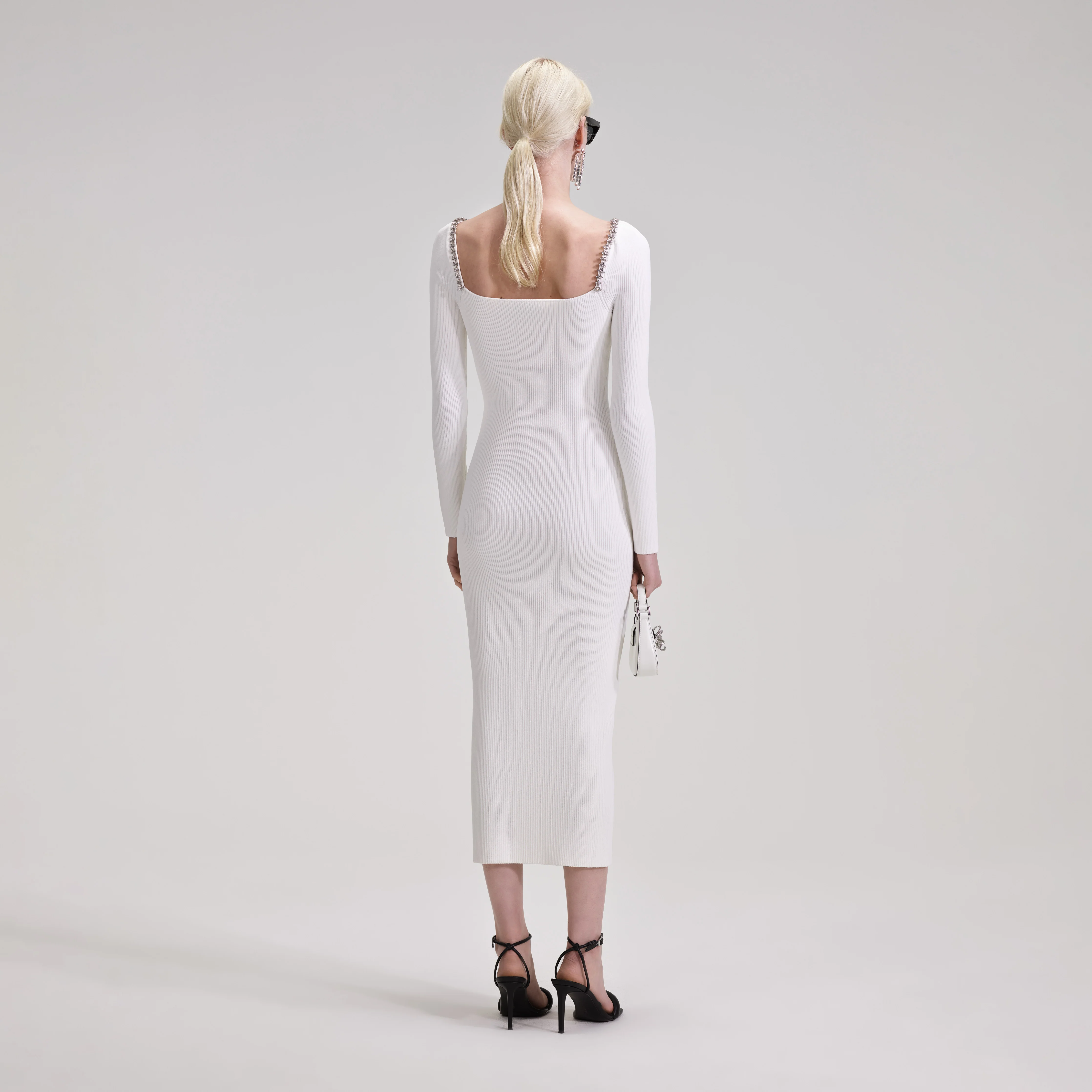 White Knit Diamante Midi Dress - Image 3