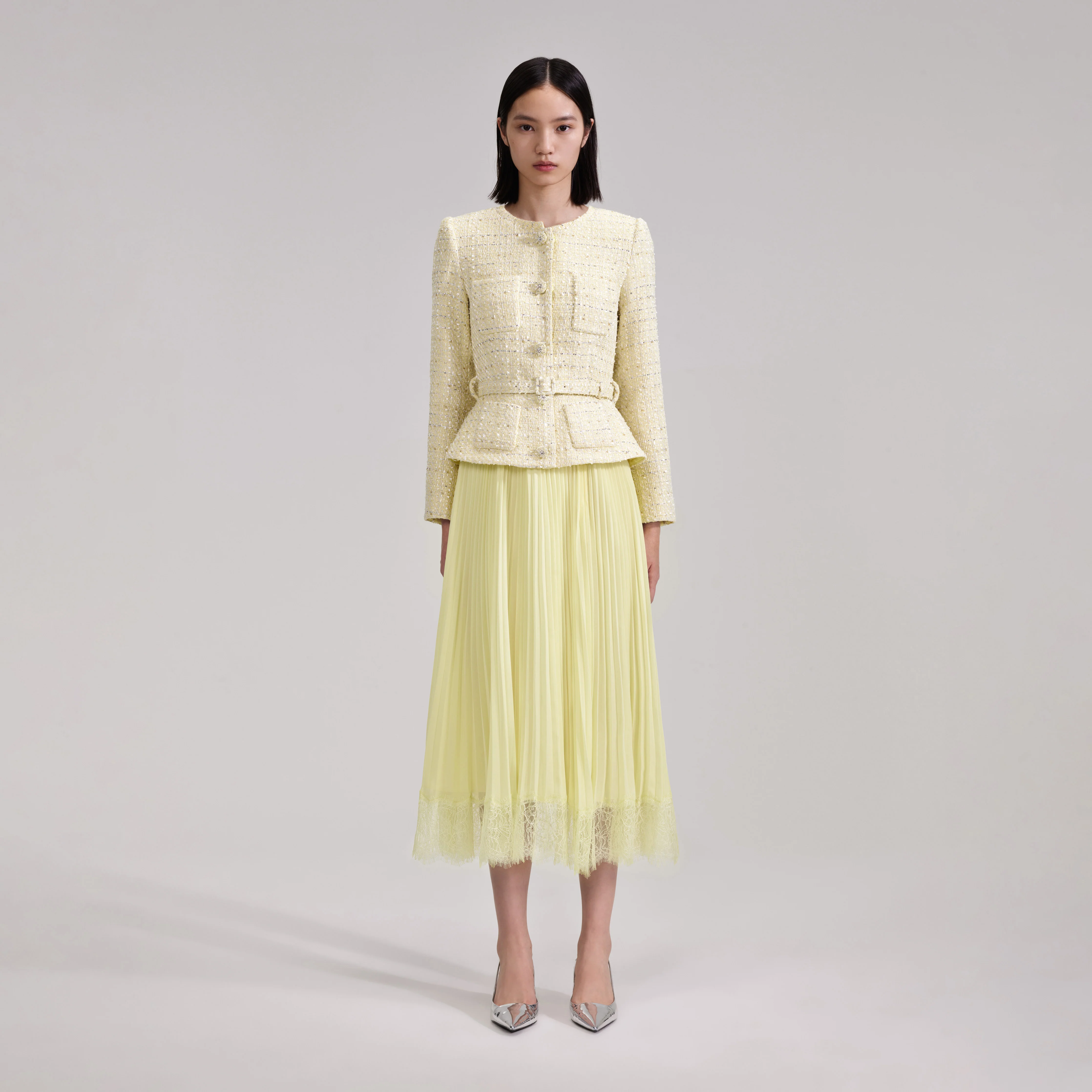 Yellow Boucle Midi Dress